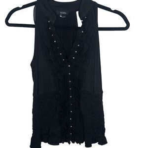 XOXO Vintage See through Black Ruffle Top Size Medium Y2K sheer blouse ruffle
